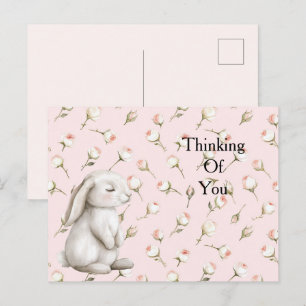  Enchanted Pink Roses Floral Bunny Thinking of you Postcard