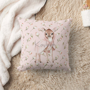 Enchanted Pink Roses Floral Deer   Cushion