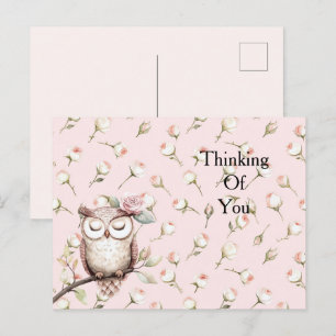  Enchanted Pink Roses Floral Owl Thinking of you Postcard