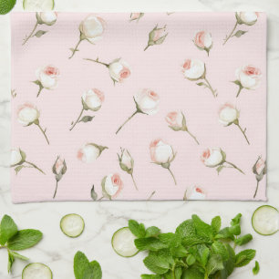 Enchanted Pink Roses Floral Tea Towel