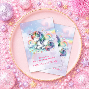Enchanted Pink Unicorn Girl Birthday Thank You Car Card