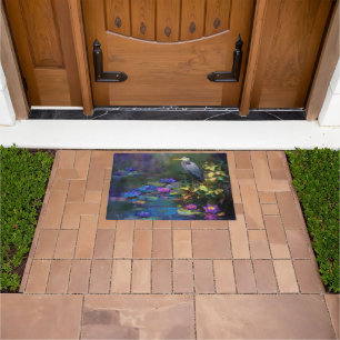 Enchanted Pond Water Lily Nature Watercolor Doormat