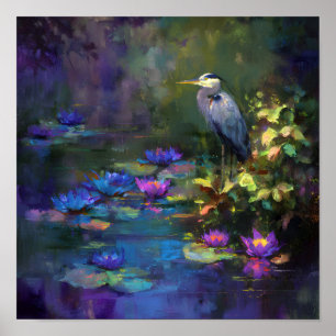 Enchanted Pond Water Lily Nature Watercolor Poster