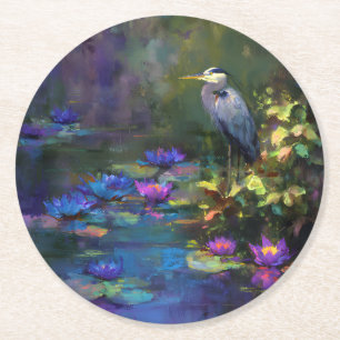 Enchanted Pond Water Lily Nature Watercolor Round Paper Coaster