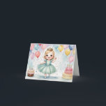 Enchanted Princess Birthday Extravaganza  Card<br><div class="desc">Celebrate your little princess's special day with our adorable customisable birthday invitation! Featuring a charming illustration of a young girl in a pastel blue dress and crown, surrounded by colourful balloons and birthday cakes, this invitation is perfect for creating magical memories. Personalise the text to make it uniquely hers and...</div>
