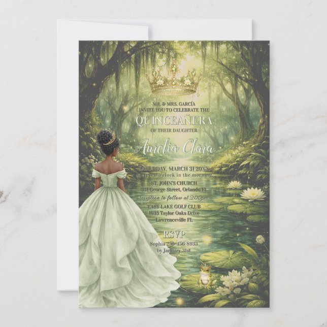 Enchanted Princess & Frog Fairytale Quinceañera  Invitation (Front)