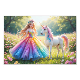 Enchanted Princess with Rainbow Dress & Unicorn Photo Print