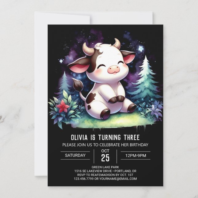  Enchanted Printable Cow Birthday Invitation (Front)