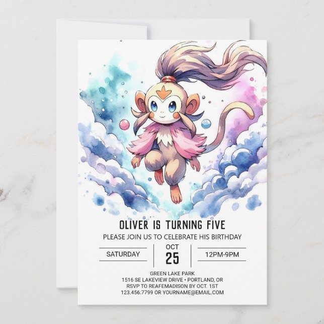 Enchanted Printable Monkey Birthday Invitation (Front)