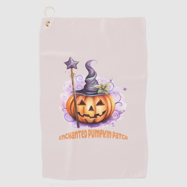 Enchanted Pumpkin Patch – Cute Jack-o’-Lantern Golf Towel (Front)