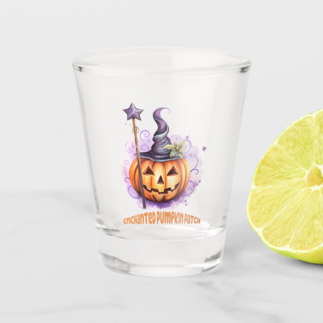 Enchanted Pumpkin Patch – Cute Jack-o’-Lantern Shot Glass (Front)