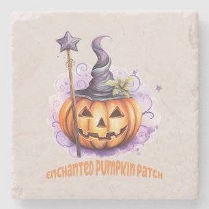 Enchanted Pumpkin Patch – Cute Jack-o’-Lantern Stone Coaster