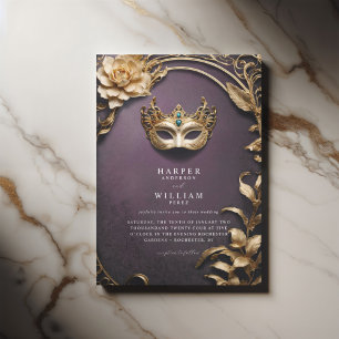 Enchanted purple and gold Masquerade Wedding Invitation