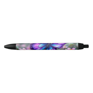 Enchanted Purple Butterfly Garden Black Ink Pen