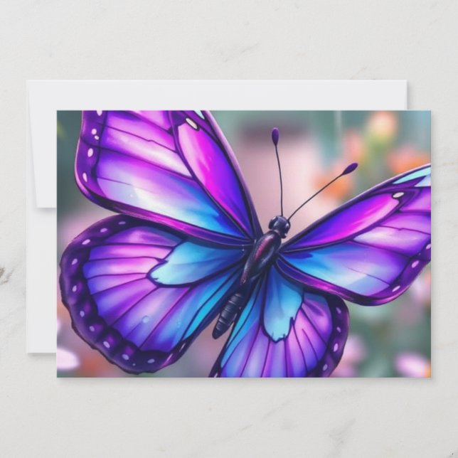 Enchanted Purple Butterfly Garden Holiday Card (Front)