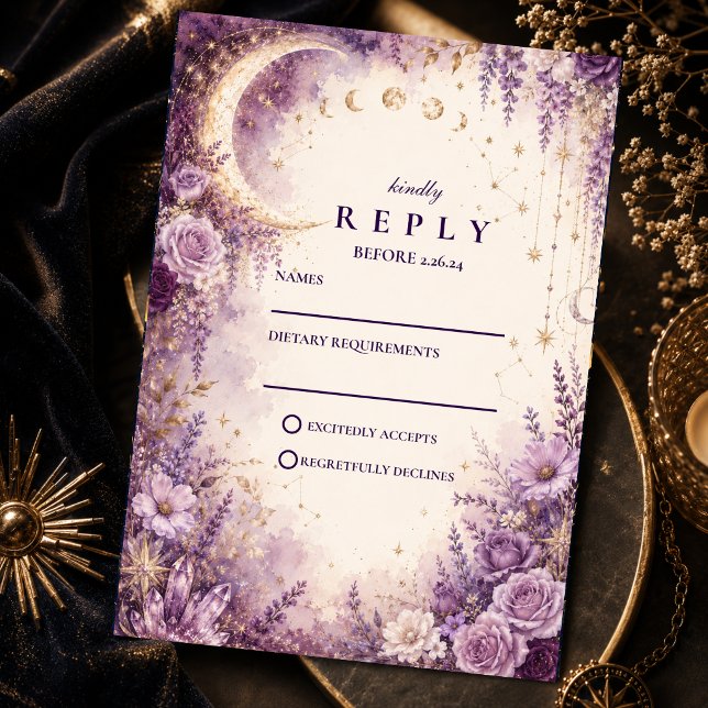 Enchanted Purple Celestial Wedding RSVP Card (Creator Uploaded)