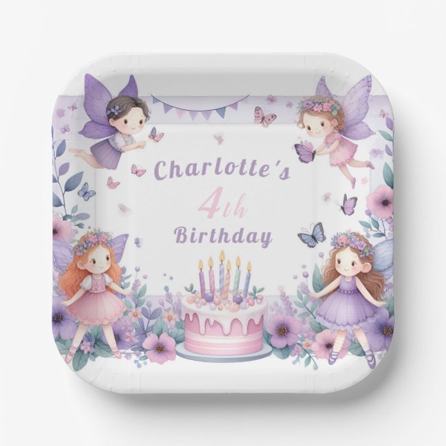 Enchanted Purple Fairy garden - Birthday  Paper Plate (Front)