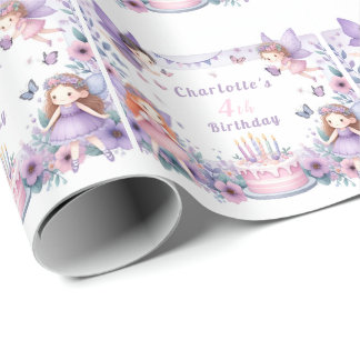 Enchanted Purple Fairy garden - Birthday Wrapping Paper