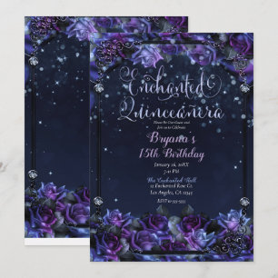 Enchanted Purple Fantasy Roses Garden Quinceañera Invitation