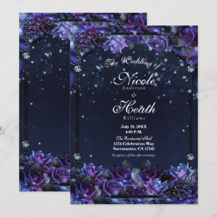 Enchanted Purple Fantasy Roses Garden Wedding Invitation