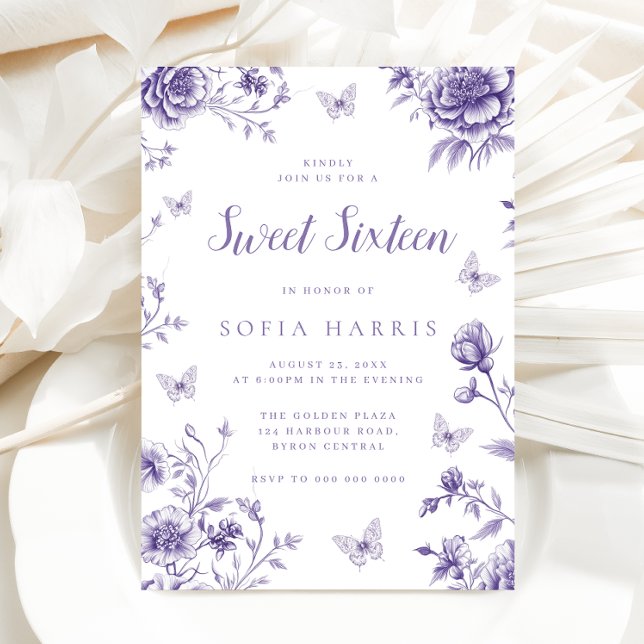 Enchanted  Purple Floral Sweet 16 Party Invitation (Creator Uploaded)