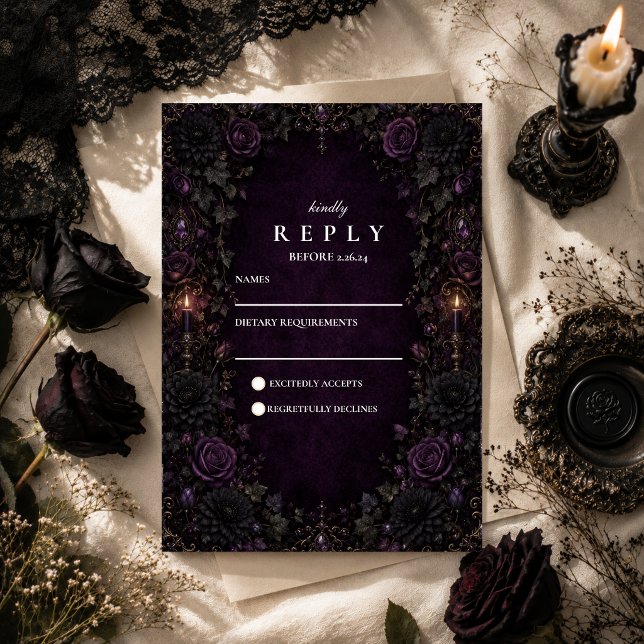Enchanted Purple Goth Wedding RSVP Card (Creator Uploaded)