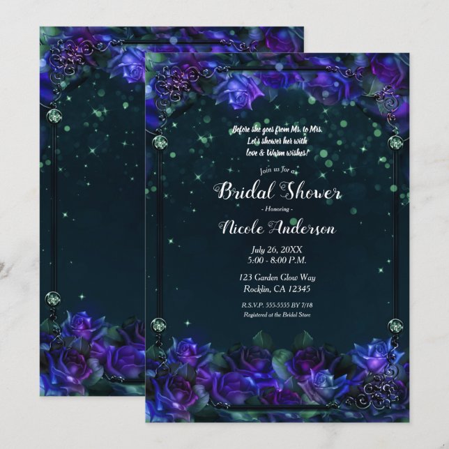 Enchanted Purple Green Garden Glow Bridal   Invitation (Front/Back)