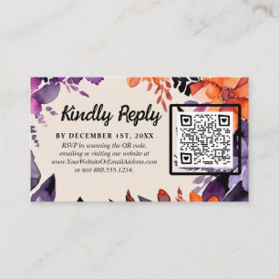 Enchanted Purple + Orange Floral Halloween Wedding Enclosure Card