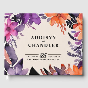 Enchanted Purple + Orange Floral Halloween Wedding Guest Book