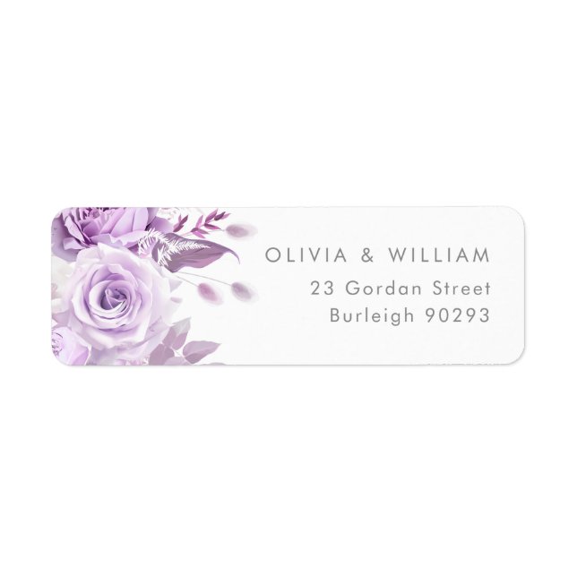 Enchanted Purple Rose Wedding Return Address Label (Front)