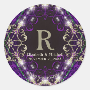 Enchanted Purple Sparkle Monogram Wedding Stickers