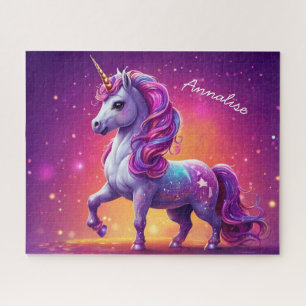 Enchanted Purple Unicorn Sparkle Personalized Jigsaw Puzzle
