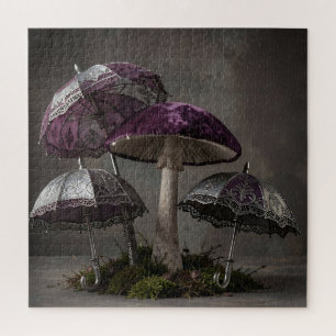 Enchanted Purple Velvet Mushroom Lace Parasols Jigsaw Puzzle