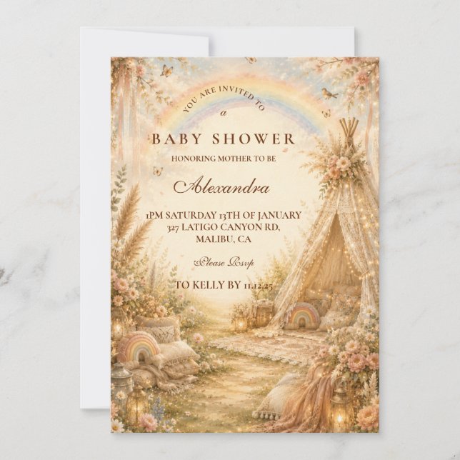 Enchanted Rainbow Boho Baby Shower Invitation (Front)