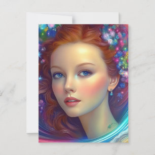 Enchanted Rainbow Hair Portrait Postcard