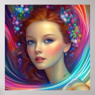 Enchanted Rainbow Hair Portrait Poster