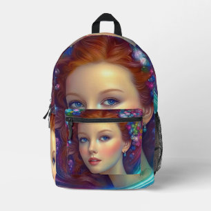Enchanted Rainbow Hair Portrait Printed Backpack
