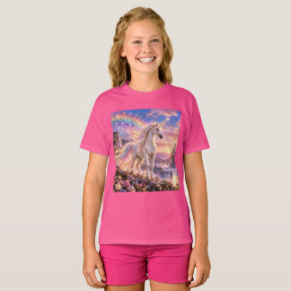 Enchanted Rainbow Unicorn Girls Pink T-Shirt