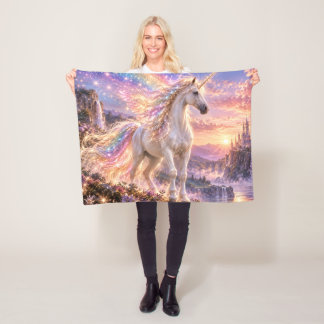 Enchanted Rainbow Unicorn Pink Fleece Blanket