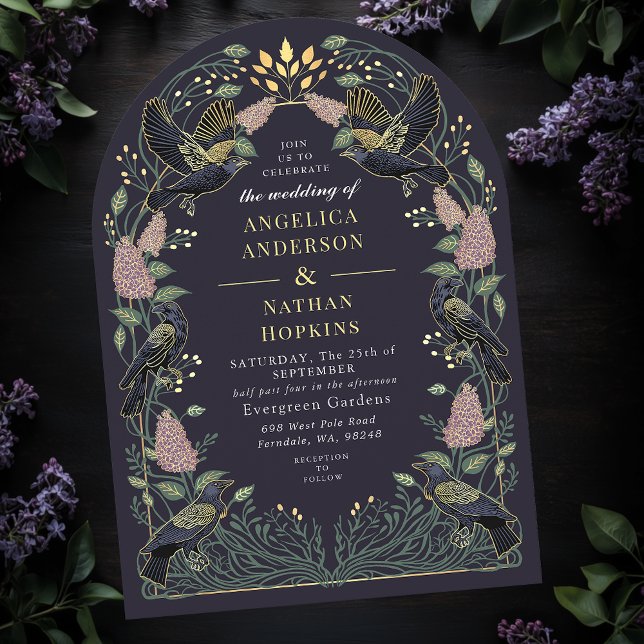 Enchanted Raven Lilac Gothic Wedding Ach Invitation (Creator Uploaded)