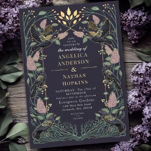 Enchanted Raven Lilac Gothic Wedding Invitation