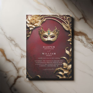 Enchanted red and gold Masquerade Wedding Invitation