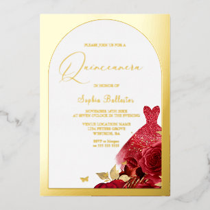 Enchanted Red Dress Blush Floral Quinceanera Gold