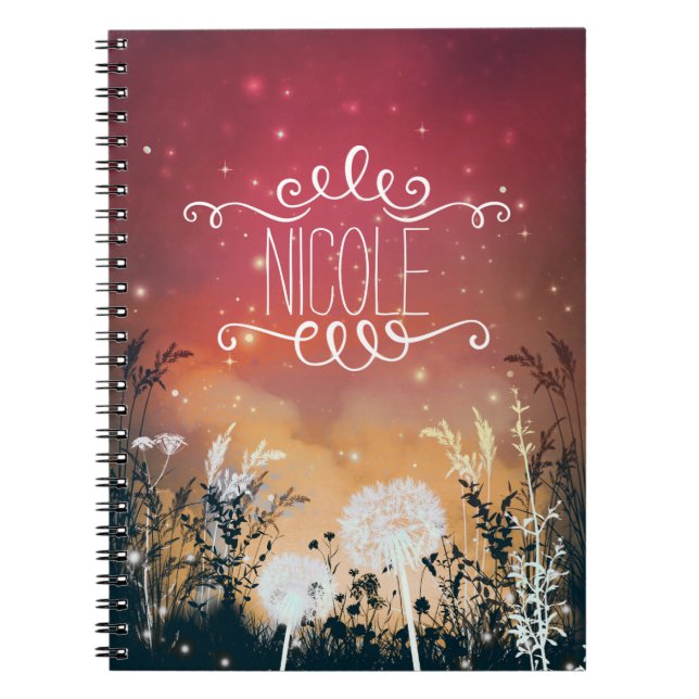 Enchanted Red Evening Sky Stars & Foliage Journal (Front)
