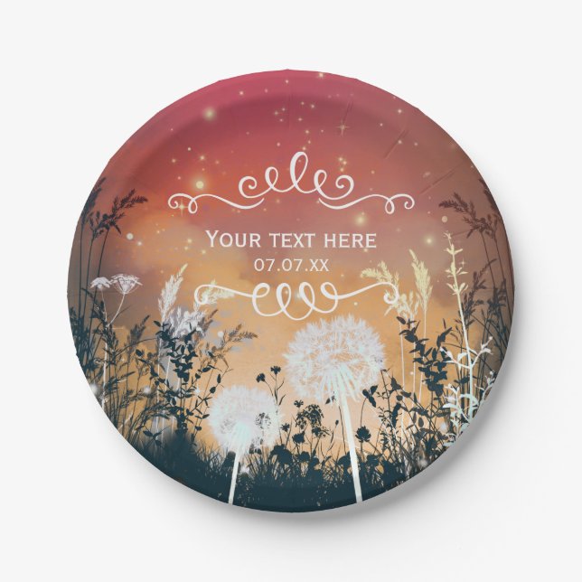 Enchanted Red Evening Sky Stars & Foliage Wedding Paper Plate (Front)