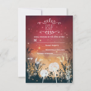 Enchanted Red Night Sky Stars & Foliage RSVP Card