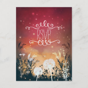 Enchanted Red Night Sky Stars & Foliage RSVP card