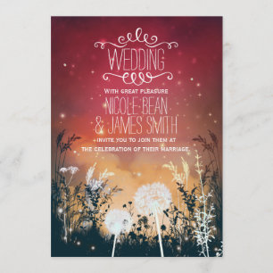Enchanted Red Night Sky Stars & Foliage Wedding Invitation