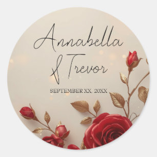 Enchanted Red Roses and Lights Romantic Wedding Classic Round Sticker