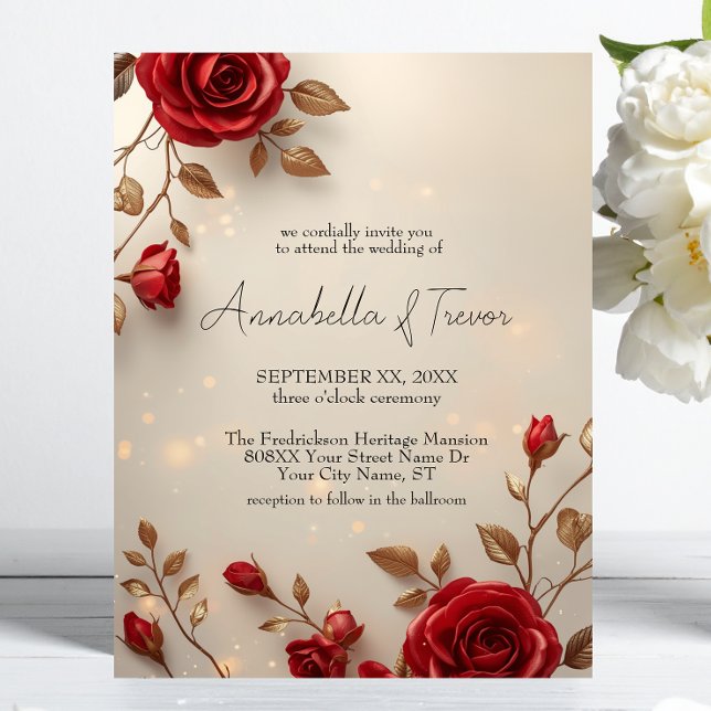 Enchanted Red Roses and Lights Romantic Wedding Invitation (Creator Uploaded)